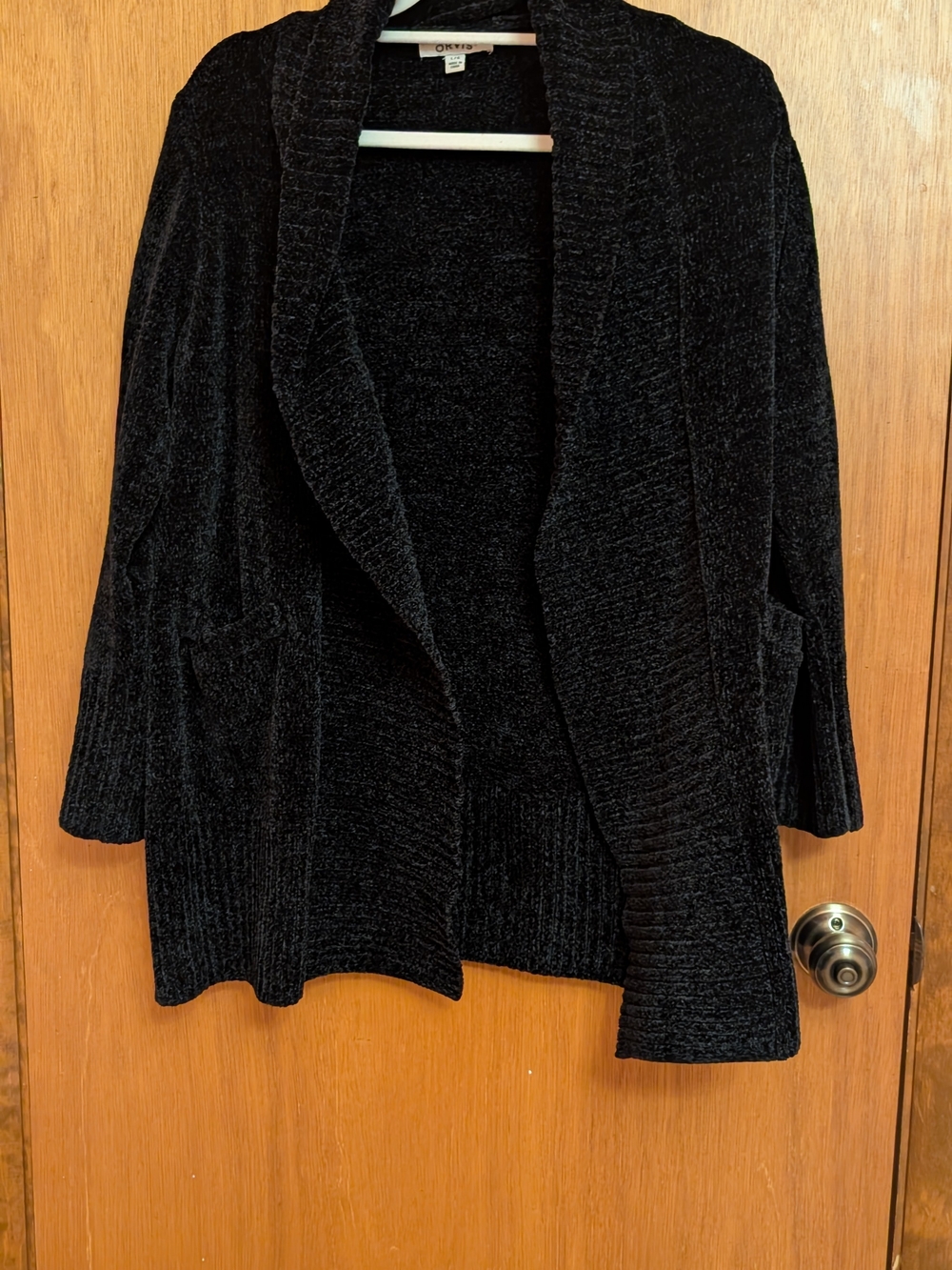 Women's Black Velour Open-Front Cardigan
